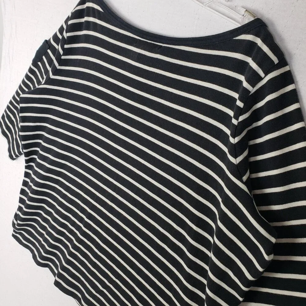 Vintage Ralph Lauren Top Pullover Nautical Black White Breton Stripe Crest sz 2X